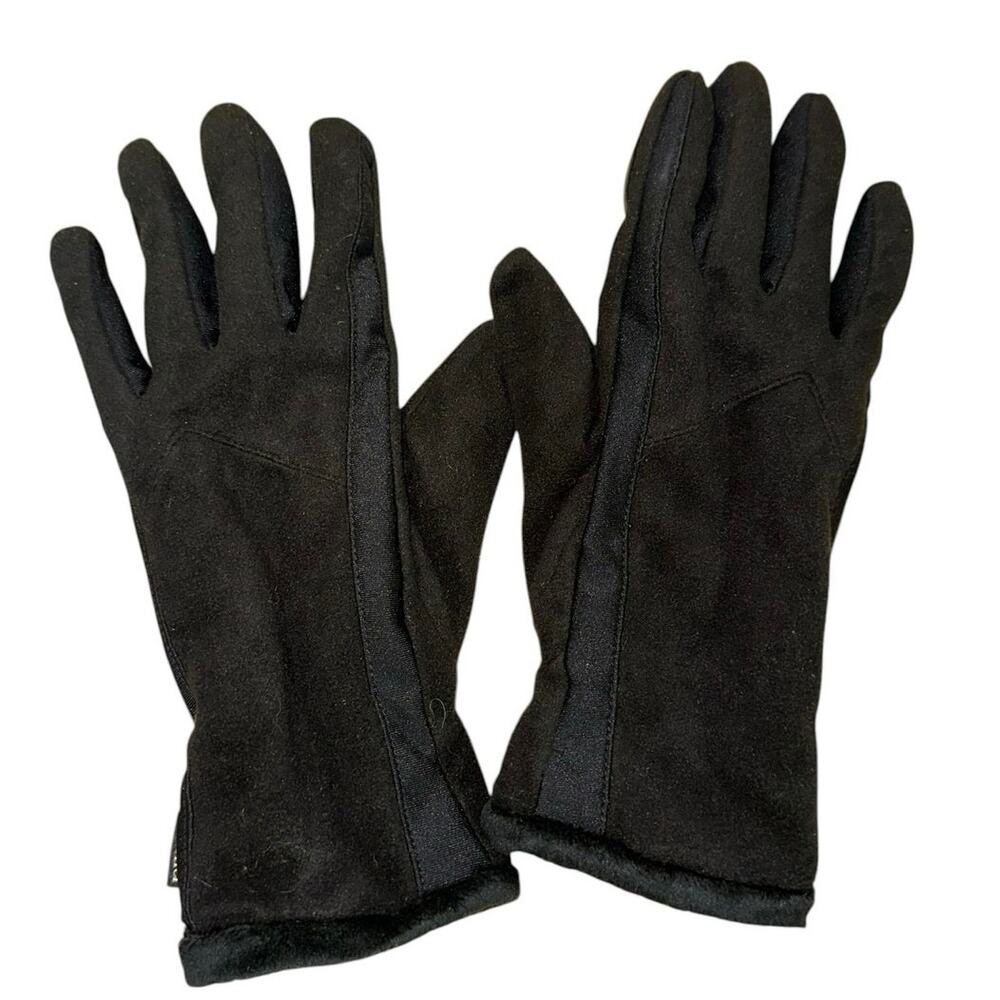 Isotoner Black Faux Suede Faux‎ Fur Lined Winter Gloves One Size - Picture 1 of 6